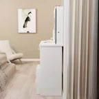 Compact Vanity Dresser with Cushioned Stool, Sliding Mirror and Multi-Layer Storage