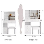 Compact Vanity Dresser with Cushioned Stool, Sliding Mirror and Multi-Layer Storage