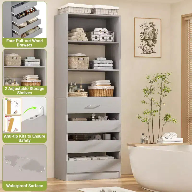 80-Inch Tall Pantry Cabinet with Drawers and Shelves
