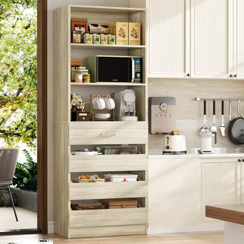 80-Inch Tall Pantry Cabinet with Drawers and Shelves