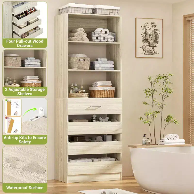 80-Inch Tall Pantry Cabinet with Drawers and Shelves