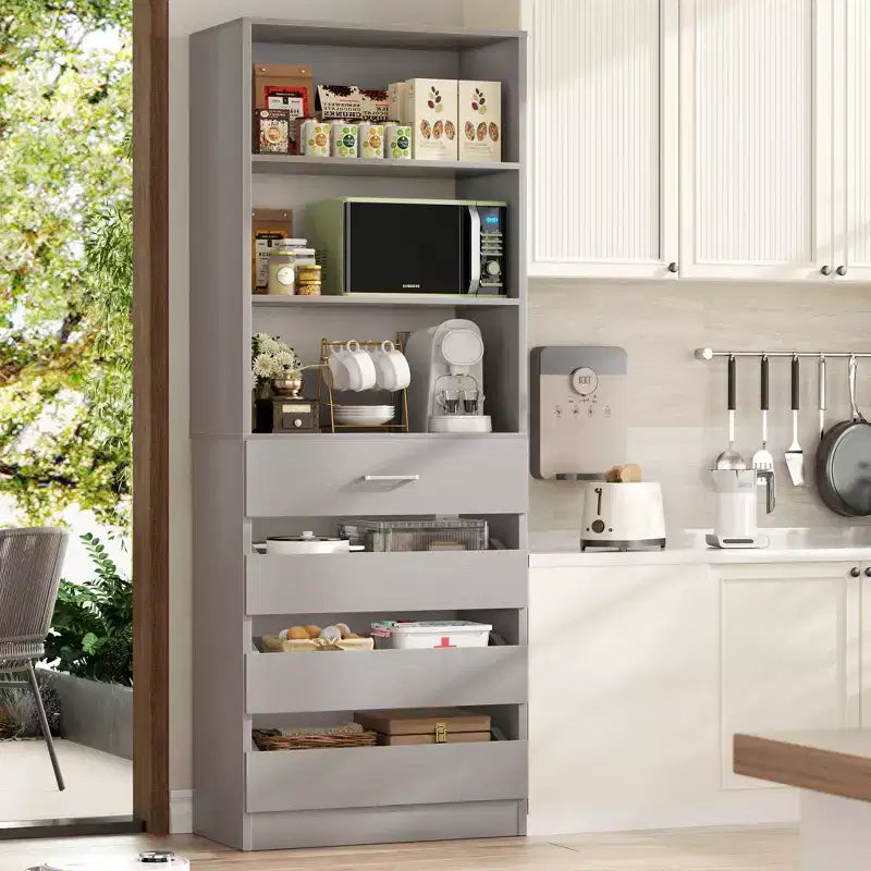 80-Inch Tall Pantry Cabinet with Drawers and Shelves