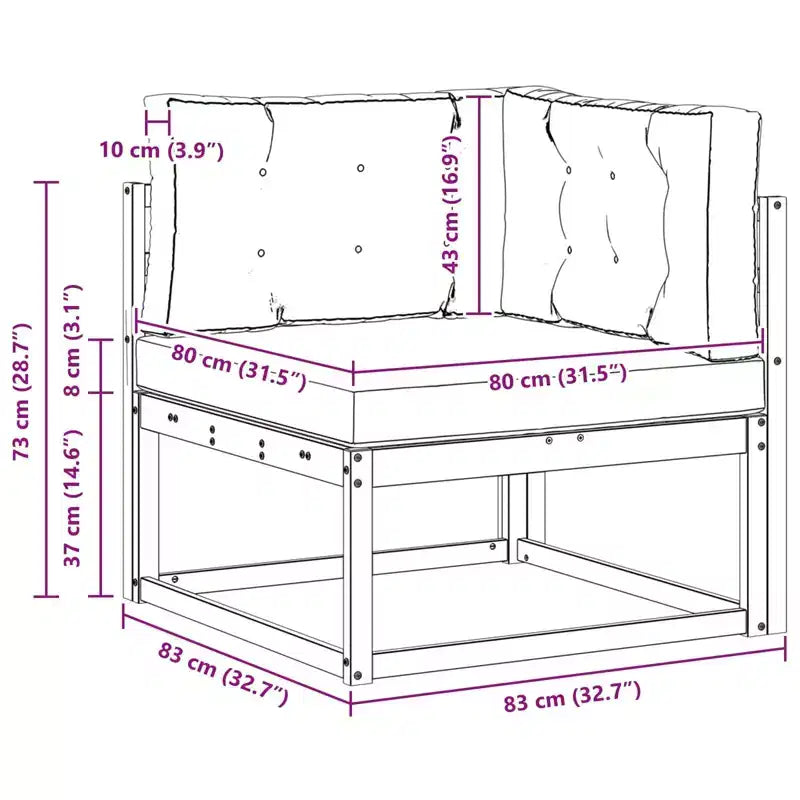 Outdoor Corner Sofa - Solid Acacia Wood with Cushions