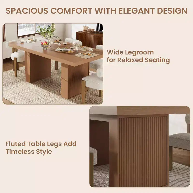 70.8'' Rectangular Dining Table for 6-10, Fluted Legs, Built-in Storage, Available in Multiple Finishes