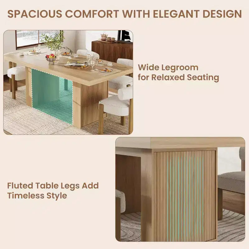 70.8'' Rectangular Dining Table for 6-10, Fluted Legs, Built-in Storage, Available in Multiple Finishes