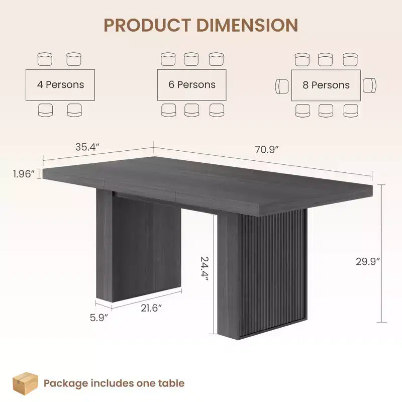 70.8'' Rectangular Dining Table for 6-10, Fluted Legs, Built-in Storage, Available in Multiple Finishes