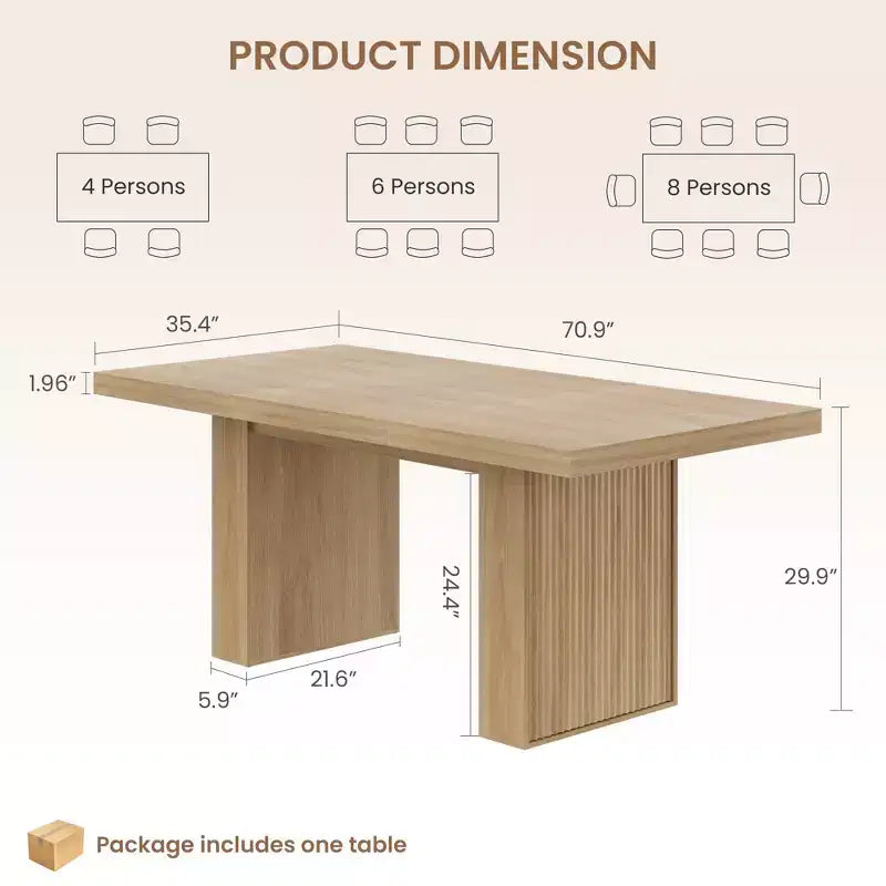 70.8'' Rectangular Dining Table for 6-10, Fluted Legs, Built-in Storage, Available in Multiple Finishes