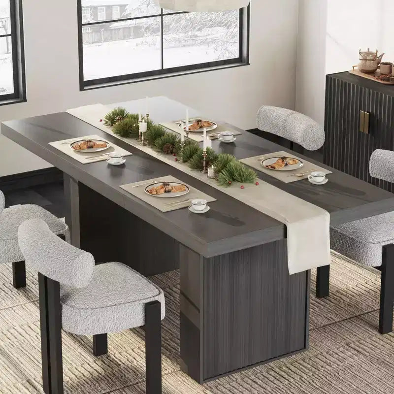 70.8'' Rectangular Dining Table for 6-10, Fluted Legs, Built-in Storage, Available in Multiple Finishes