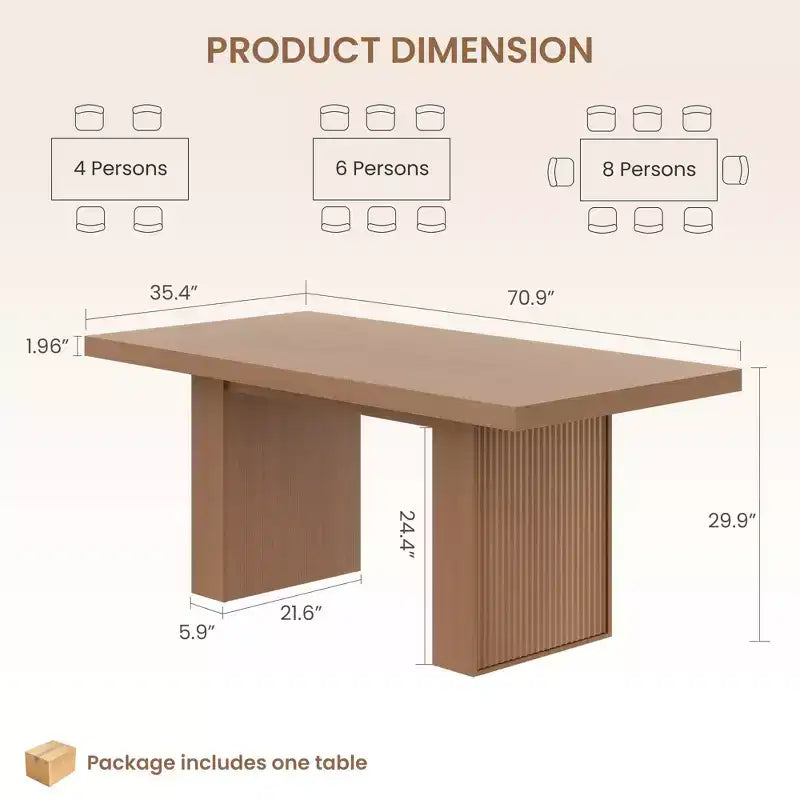 70.8'' Rectangular Dining Table for 6-10, Fluted Legs, Built-in Storage, Available in Multiple Finishes