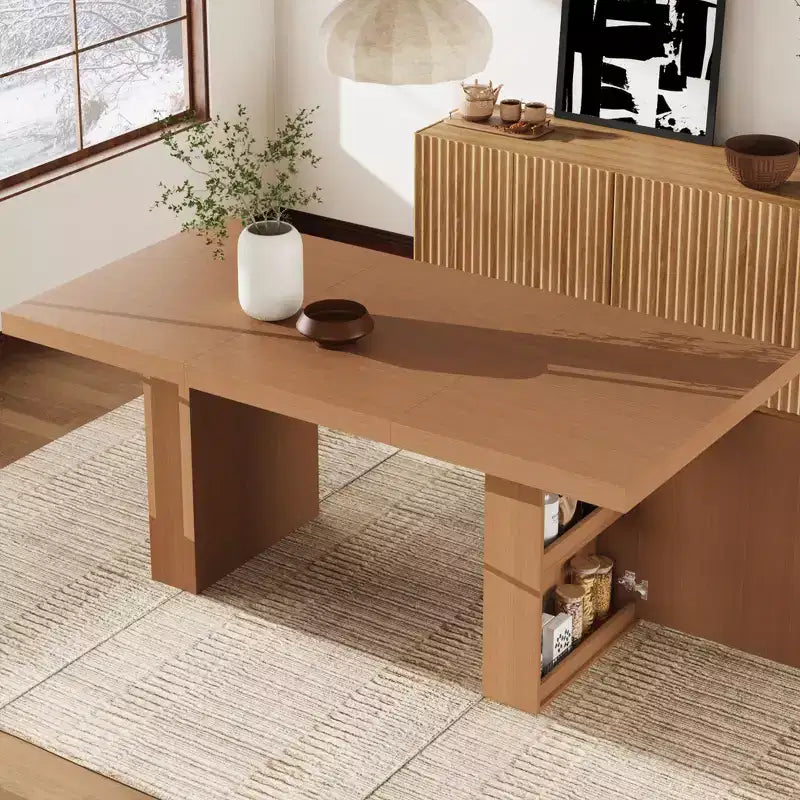 70.8'' Rectangular Dining Table for 6-10, Fluted Legs, Built-in Storage, Available in Multiple Finishes