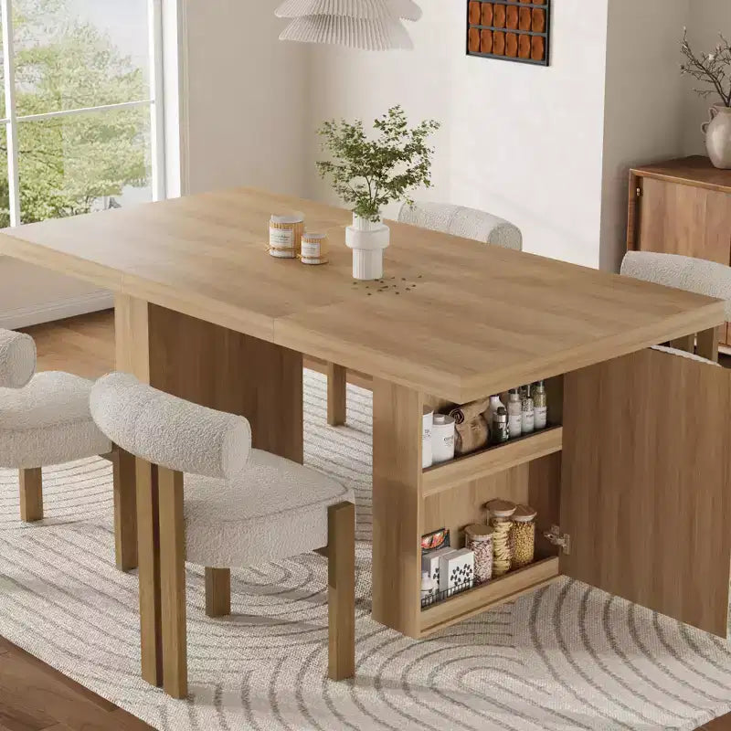 70.8'' Rectangular Dining Table for 6-10, Fluted Legs, Built-in Storage, Available in Multiple Finishes