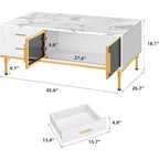 Modern Coffee Table with Faux Marble Top, 4 Drawers and Glass Door Storage, Fluted Panel Design