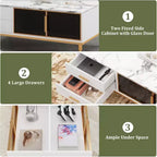 Modern Coffee Table with Faux Marble Top, 4 Drawers and Glass Door Storage, Fluted Panel Design