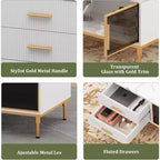 Modern Coffee Table with Faux Marble Top, 4 Drawers and Glass Door Storage, Fluted Panel Design