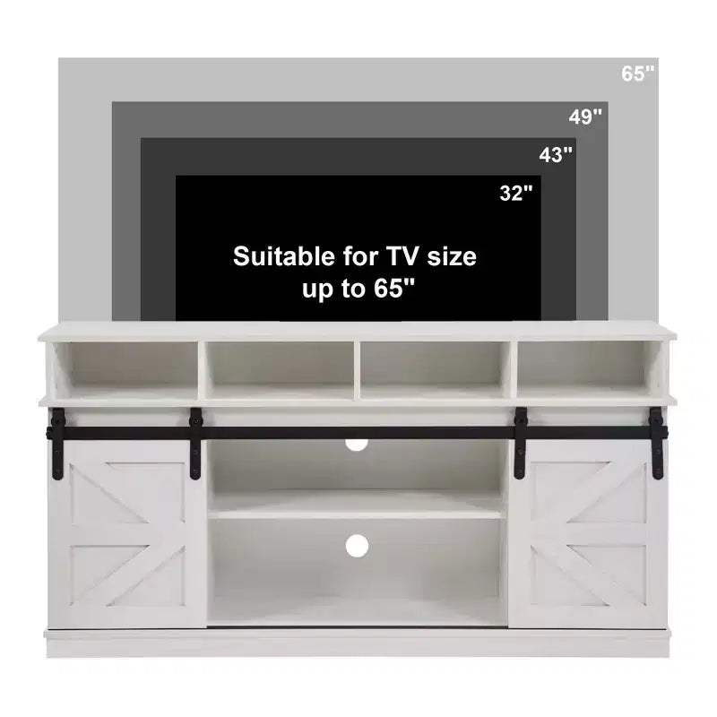 58" Farmhouse TV Stand with Sliding Barn Doors and Storage Shelves