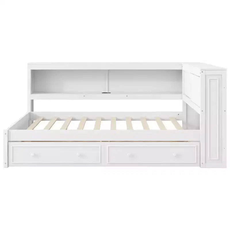 Full Size Corner Daybed with Storage Drawers and Bookcase Headboard