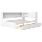 Full Size Corner Daybed with Storage Drawers and Bookcase Headboard