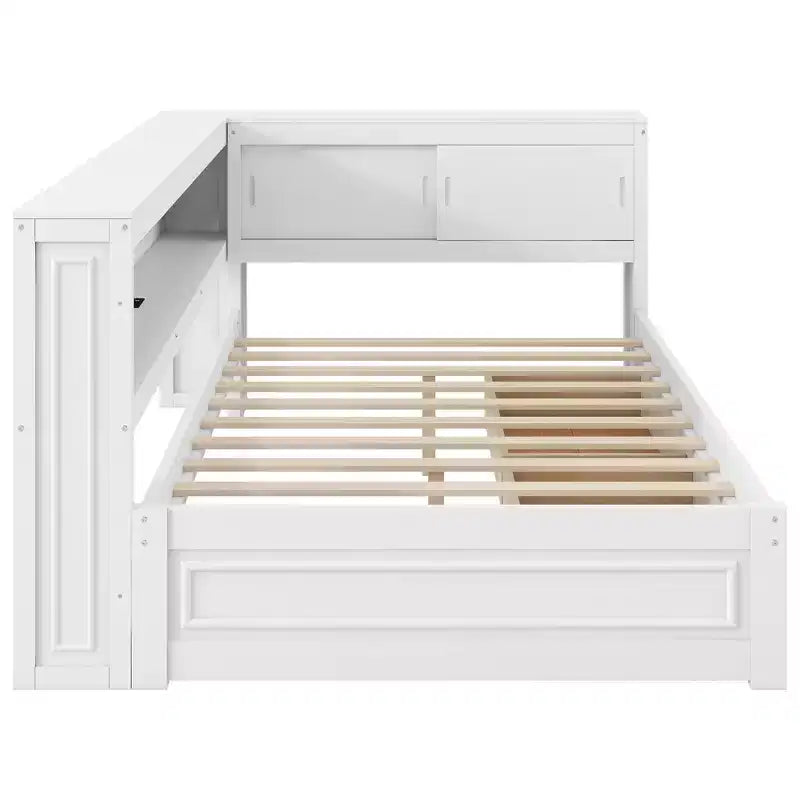 Full Size Corner Daybed with Storage Drawers and Bookcase Headboard