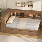 Full Size Corner Daybed with Storage Drawers and Bookcase Headboard
