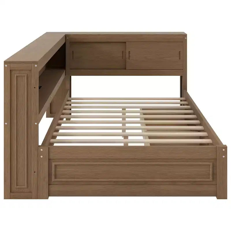 Full Size Corner Daybed with Storage Drawers and Bookcase Headboard