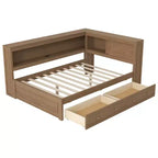Full Size Corner Daybed with Storage Drawers and Bookcase Headboard