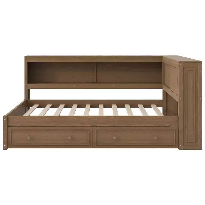 Full Size Corner Daybed with Storage Drawers and Bookcase Headboard