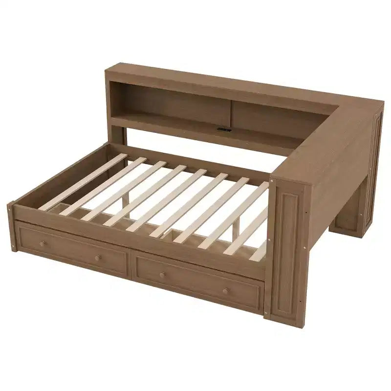 Full Size Corner Daybed with Storage Drawers and Bookcase Headboard
