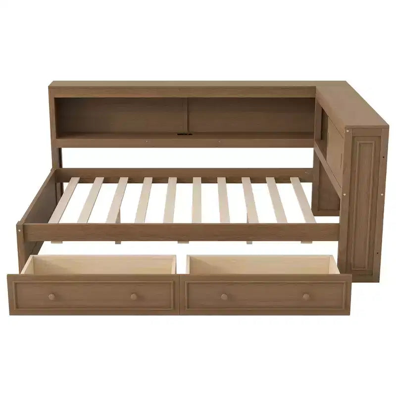 Full Size Corner Daybed with Storage Drawers and Bookcase Headboard