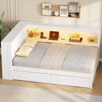 Full Size Corner Daybed with Storage Drawers and Bookcase Headboard