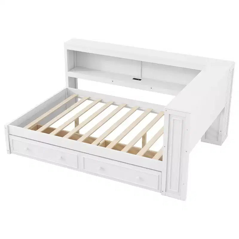 Full Size Corner Daybed with Storage Drawers and Bookcase Headboard