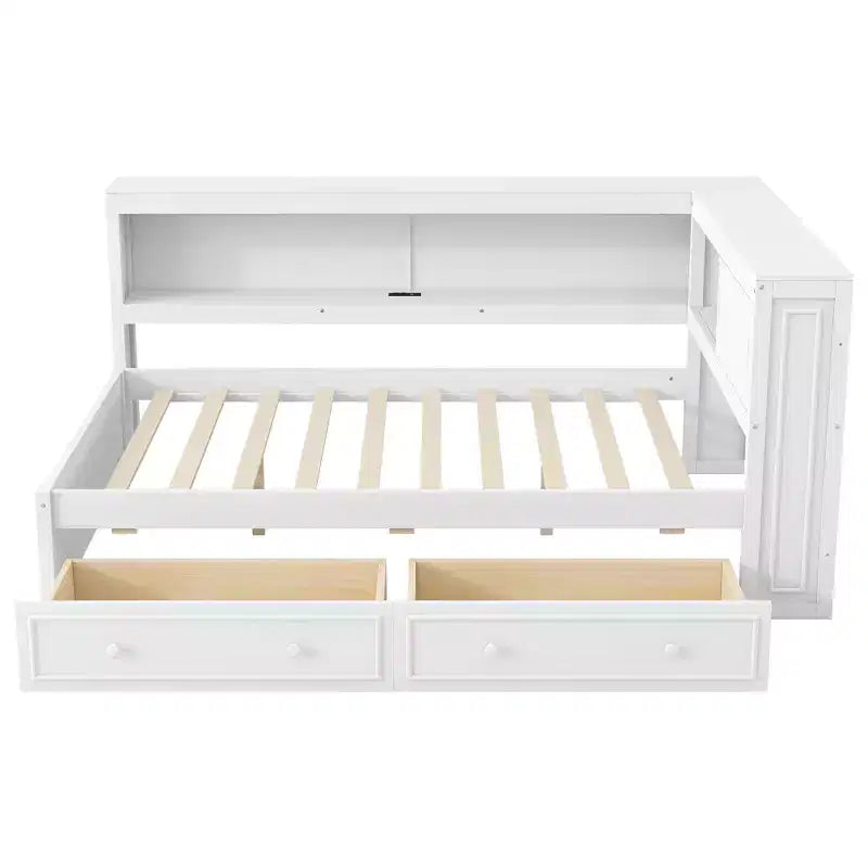 Full Size Corner Daybed with Storage Drawers and Bookcase Headboard