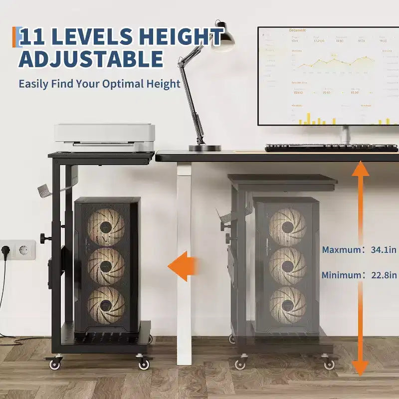 2-Tier Computer Tower Stand with Wheels and Cable Management