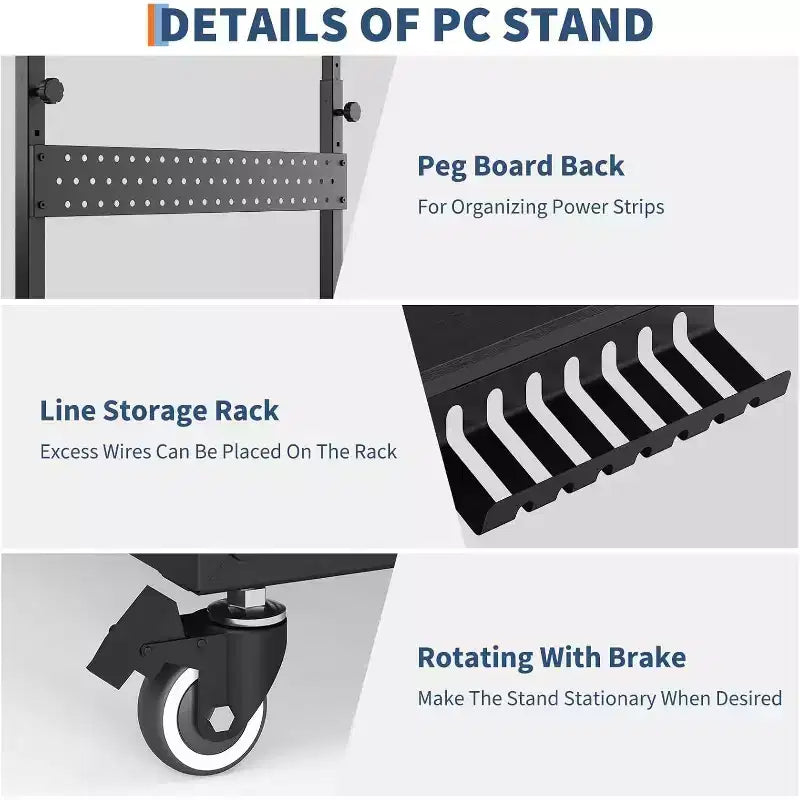 2-Tier Computer Tower Stand with Wheels and Cable Management