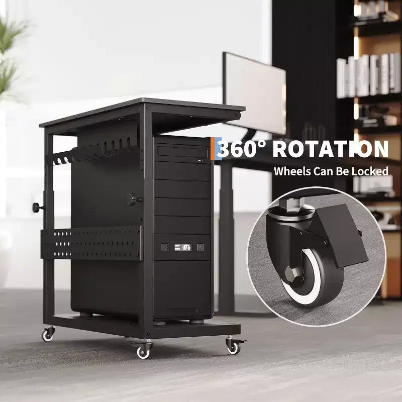 2-Tier Computer Tower Stand with Wheels and Cable Management