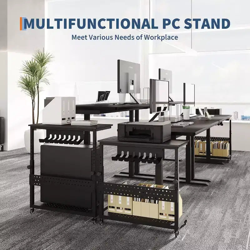 2-Tier Computer Tower Stand with Wheels and Cable Management