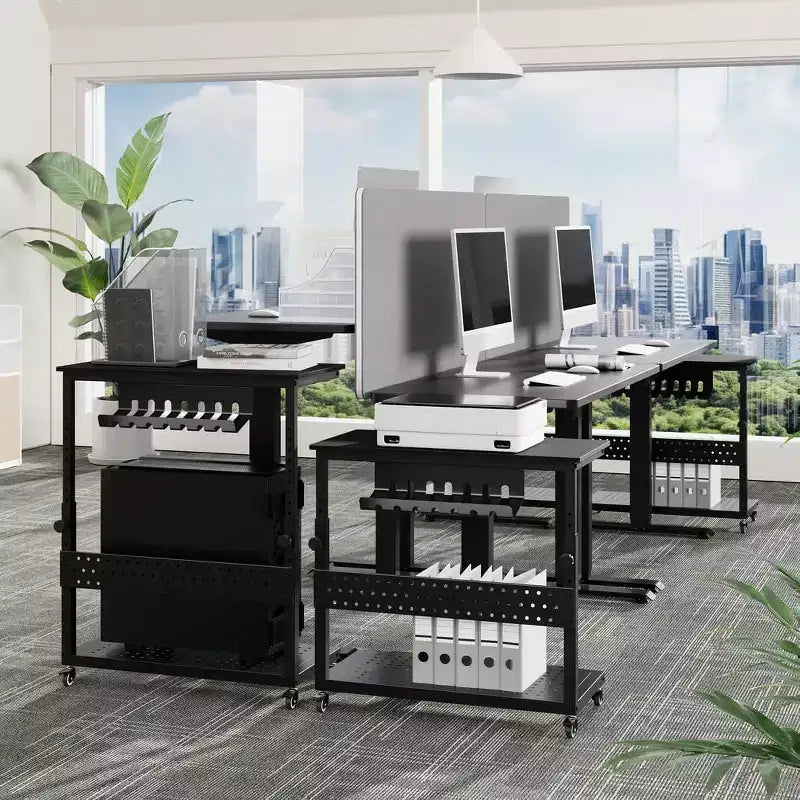 2-Tier Computer Tower Stand with Wheels and Cable Management