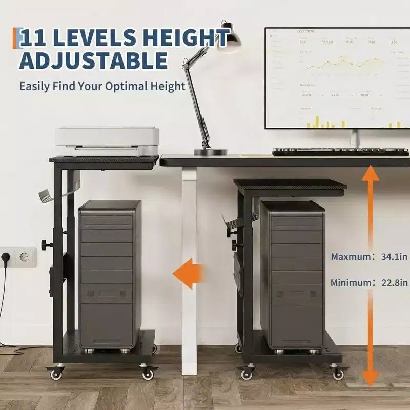 2-Tier Computer Tower Stand with Wheels and Cable Management