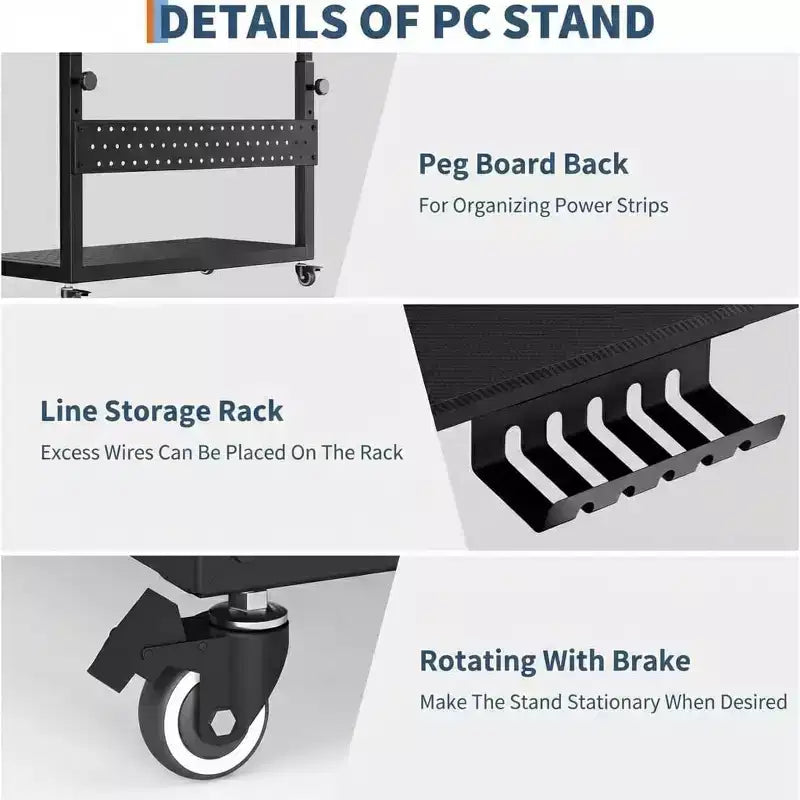 2-Tier Computer Tower Stand with Wheels and Cable Management
