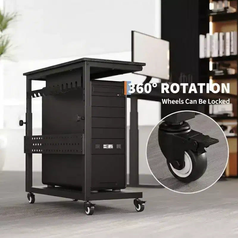 2-Tier Computer Tower Stand with Wheels and Cable Management
