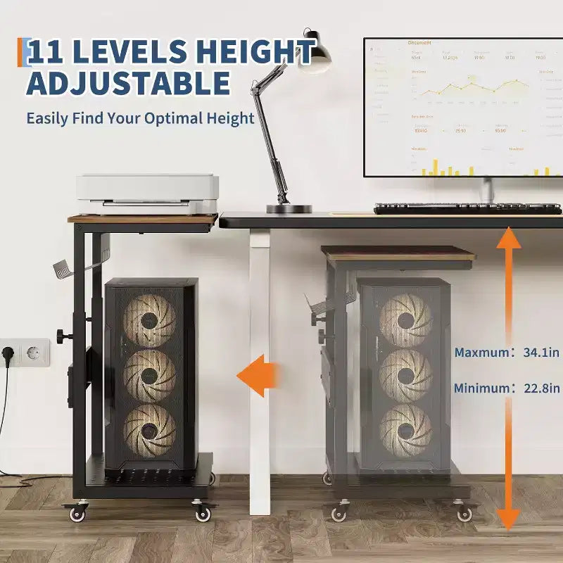 2-Tier Computer Tower Stand with Wheels and Cable Management
