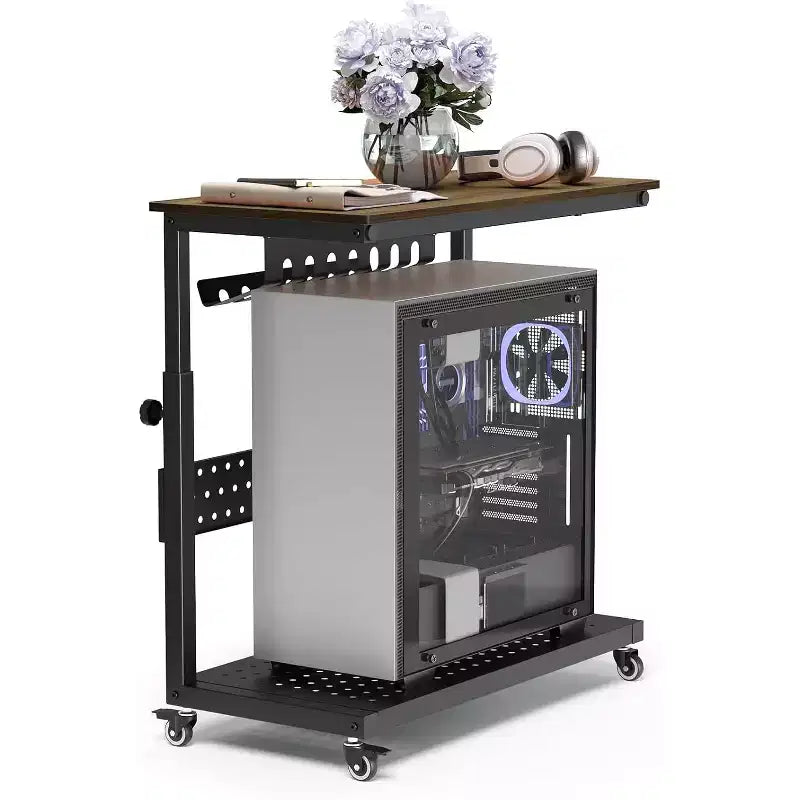 2-Tier Computer Tower Stand with Wheels and Cable Management