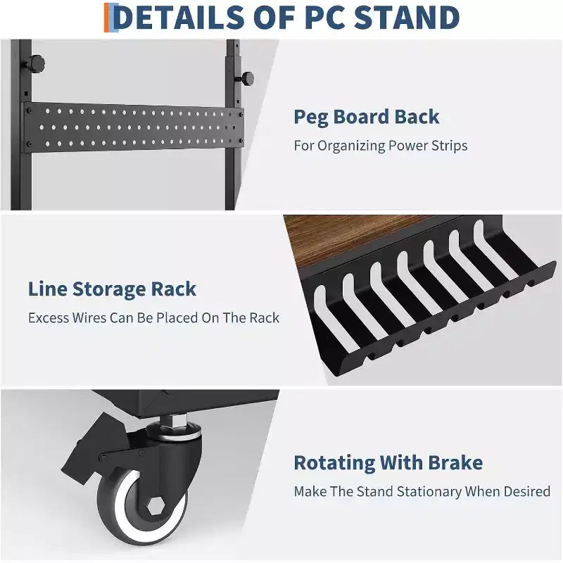 2-Tier Computer Tower Stand with Wheels and Cable Management