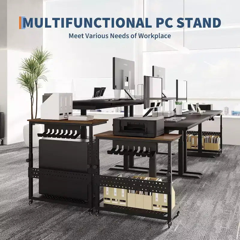 2-Tier Computer Tower Stand with Wheels and Cable Management