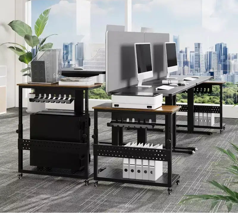 2-Tier Computer Tower Stand with Wheels and Cable Management