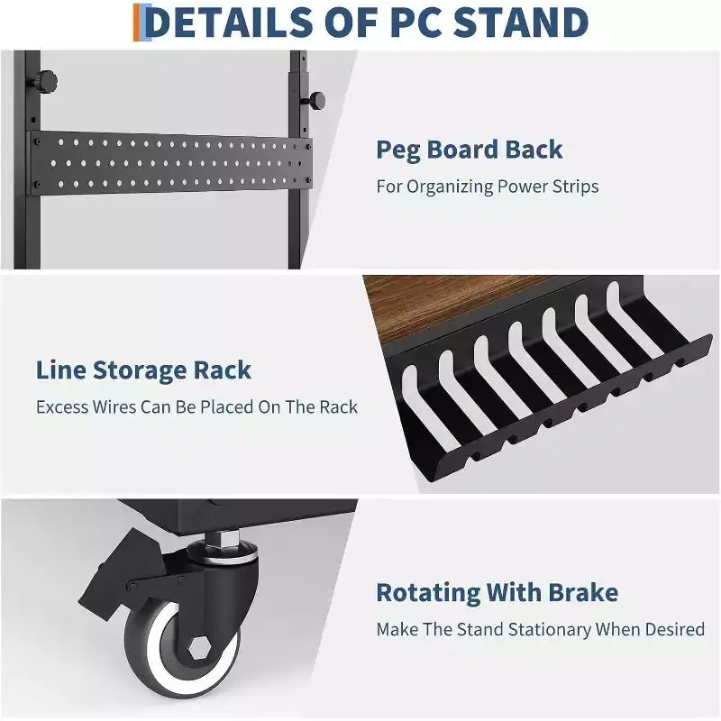 2-Tier Computer Tower Stand with Wheels and Cable Management