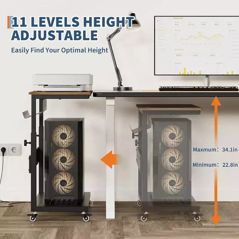 2-Tier Computer Tower Stand with Wheels and Cable Management