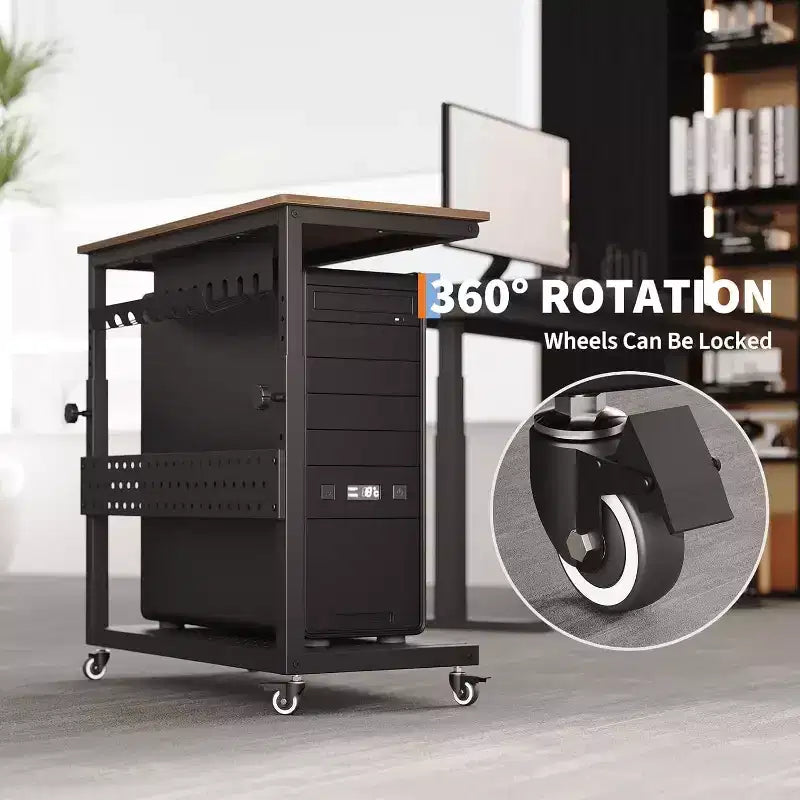 2-Tier Computer Tower Stand with Wheels and Cable Management