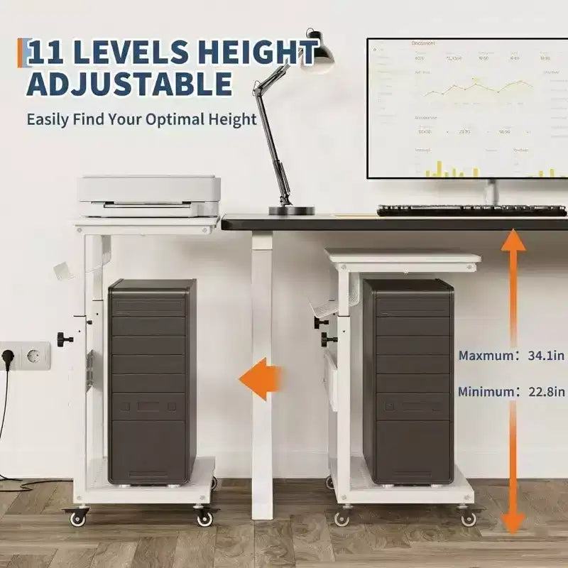 2-Tier Computer Tower Stand with Wheels and Cable Management