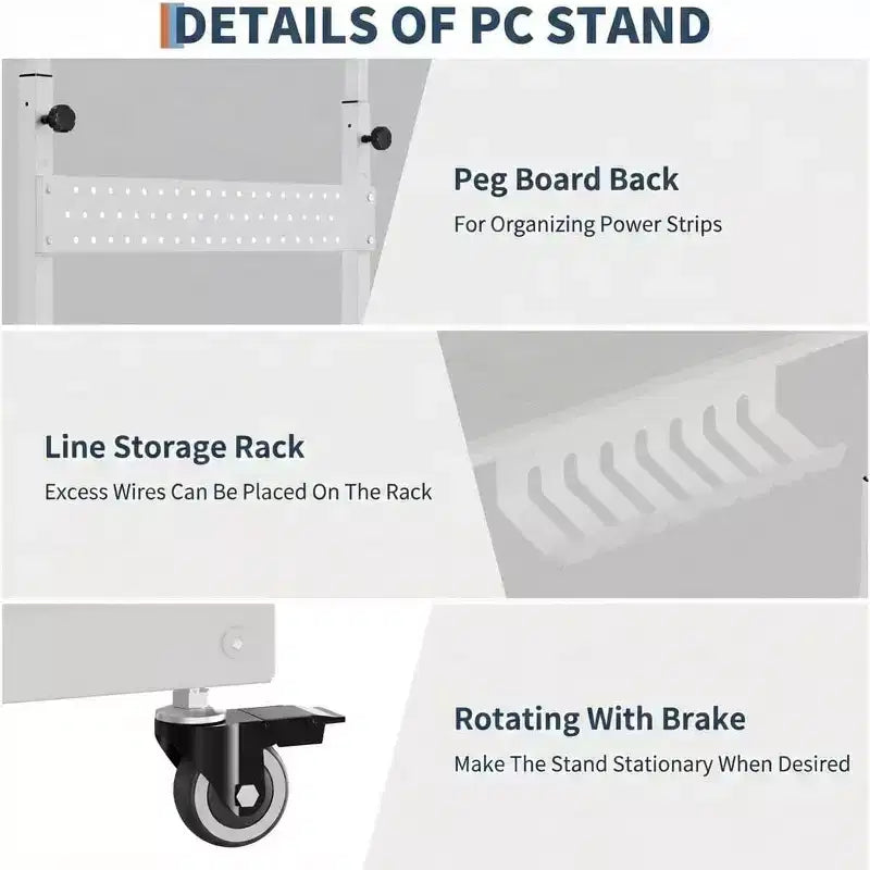 2-Tier Computer Tower Stand with Wheels and Cable Management