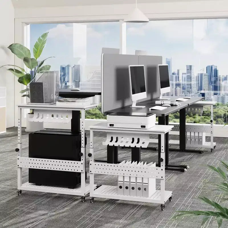 2-Tier Computer Tower Stand with Wheels and Cable Management